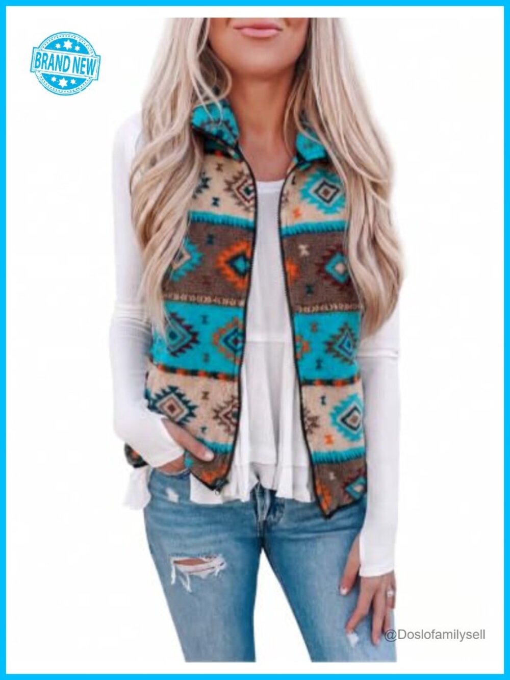 Fleece Vest Zip Up Stand Collar Western Sleeveless Jacket - Picture 3 of 6